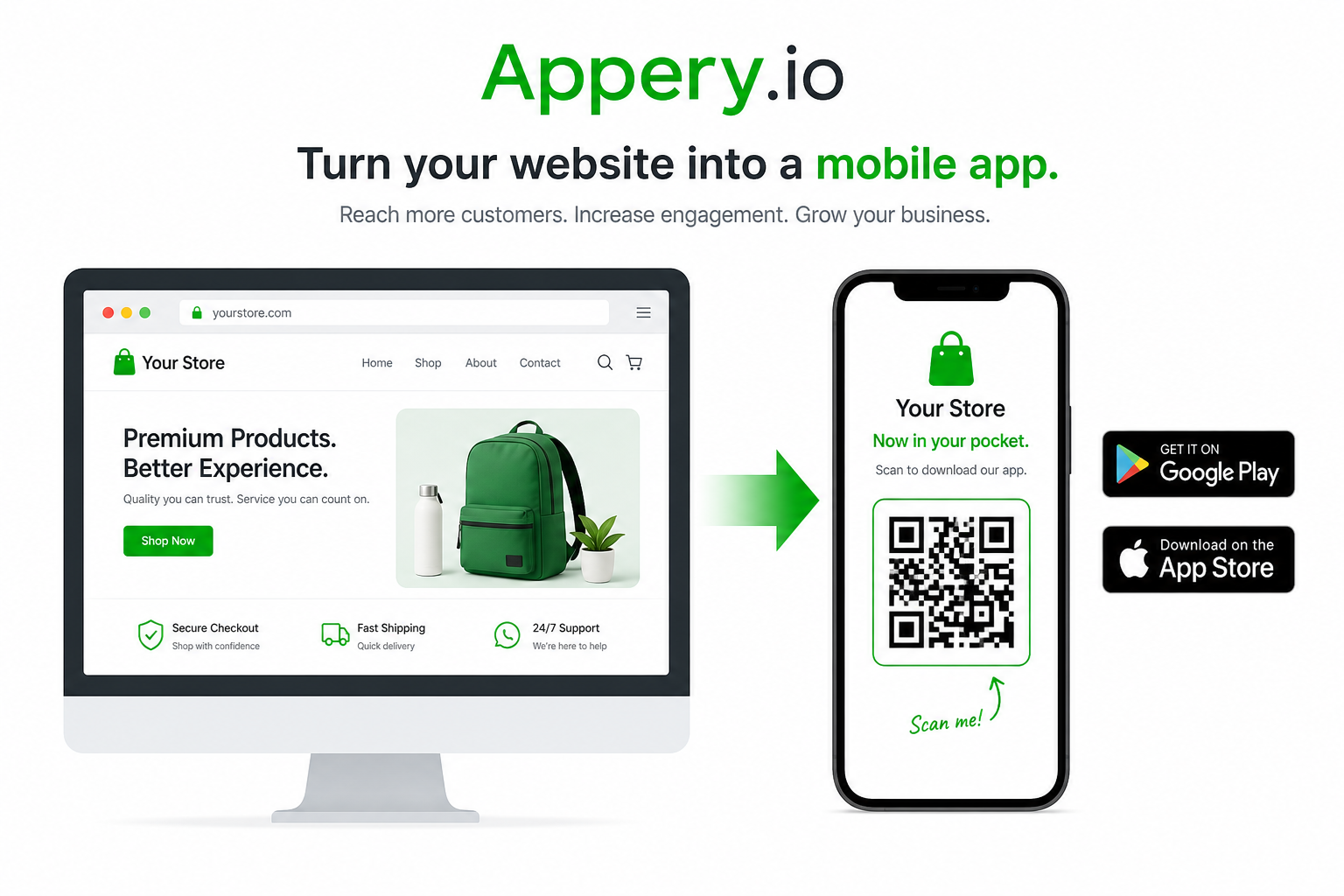 Convert your website to a mobile app and publish to Google Play and App Store